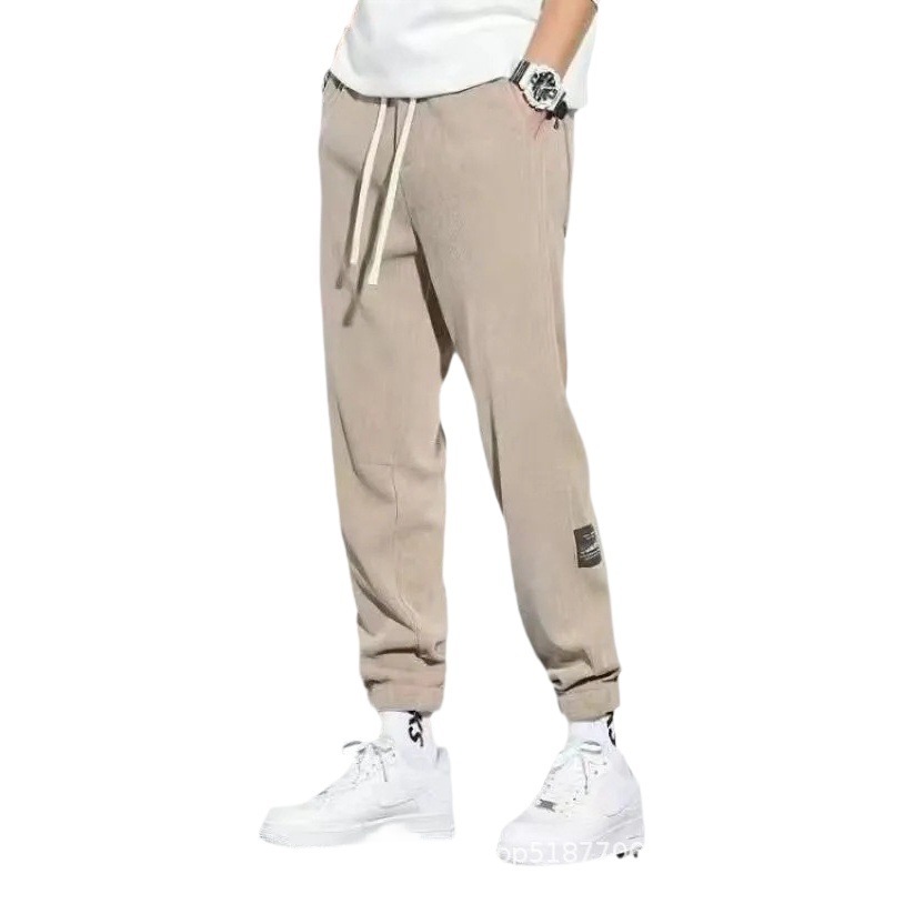 Pantalones deportivos de pana forrados de lana para hombres estudiantes de otoño e invierno Pantalones deportivos de estilo coreano pantalones sueltos atados al tobillo pantalones casuales versátiles para hombres