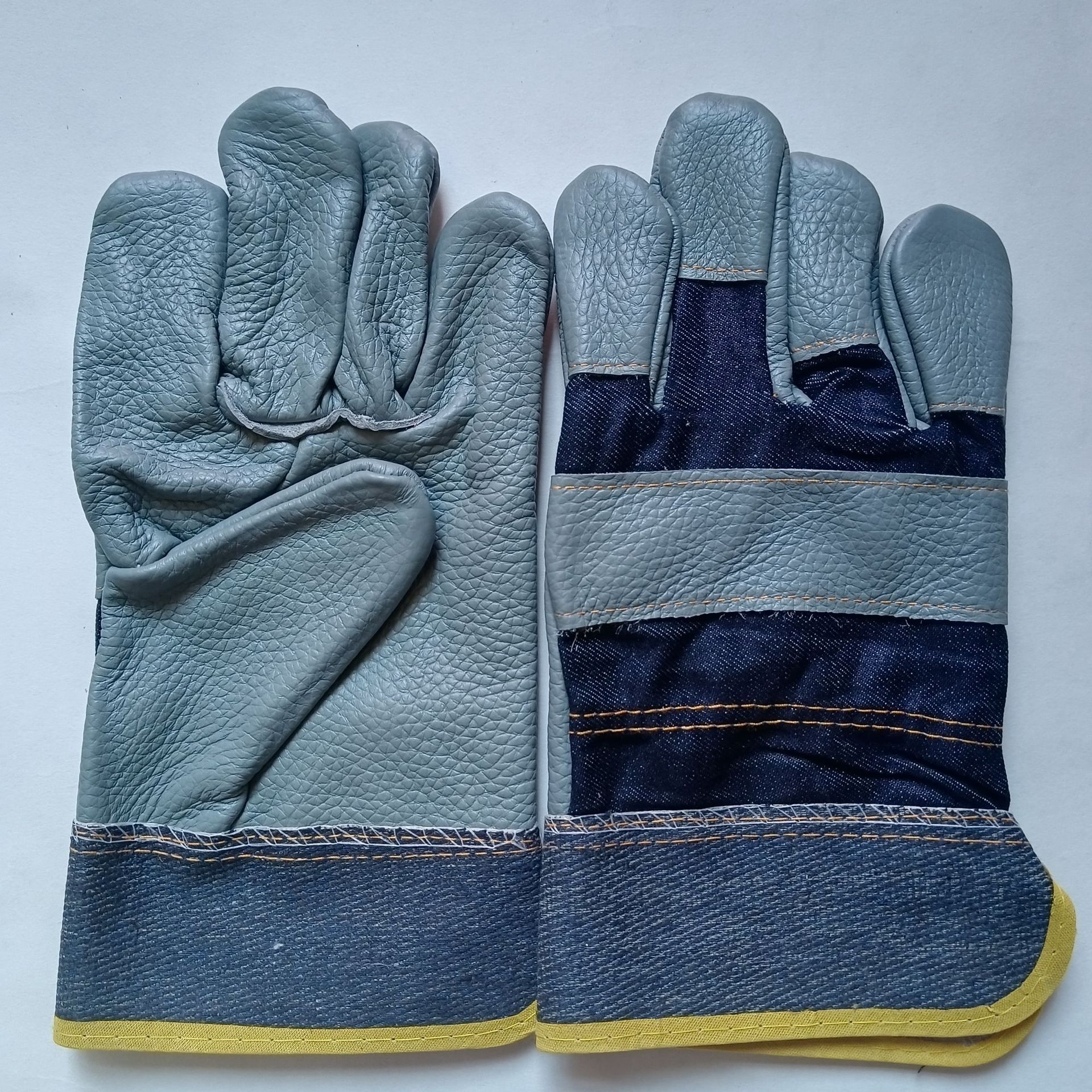头层皮牛仔布加绒分刀电焊手套