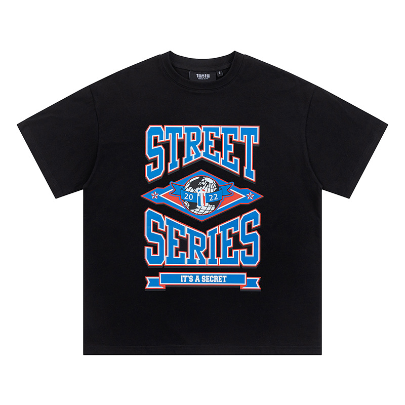 Venta al por mayor trampa gradiente letra cabeza de tigre manga corta europea y americana alta calle moda marca trampa estrella impresa camiseta suelta estrella