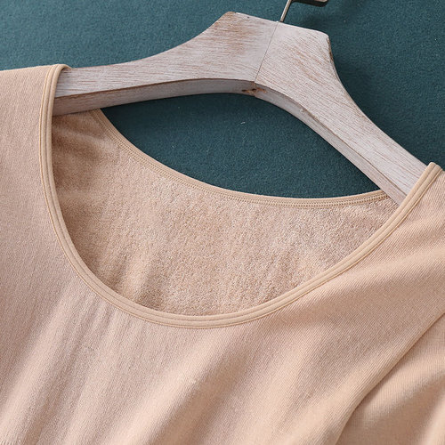 Low-neck warm innerwear women's thick top large size for plus-size women ribbed thin fleece close-fitting base garment body-shaping autumn shirt