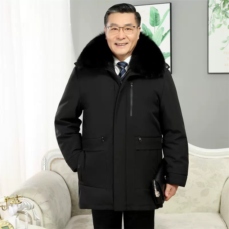 新款批发跨境外贸可脱卸羽绒服男中长款爸爸装中老年405060岁外套