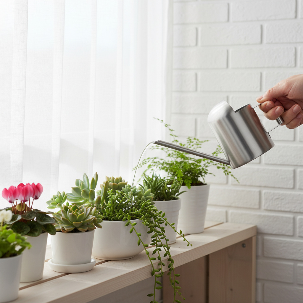 Maceta de acero inoxidable boca larga metal jardinería verde planta suculenta regadera pequeños niños mini regadera 300ml