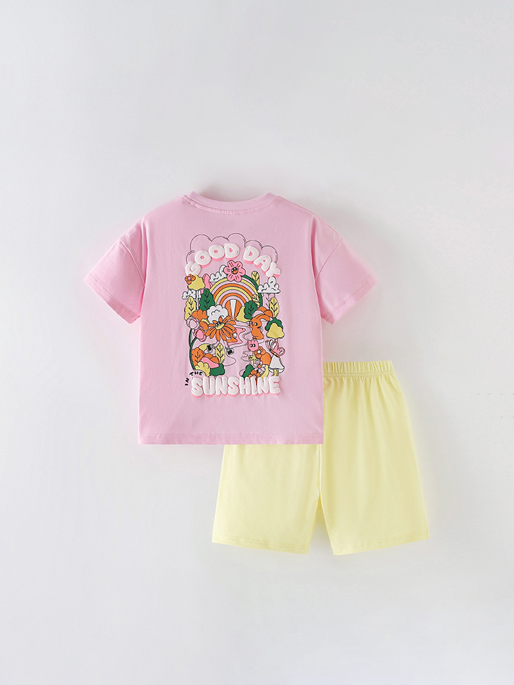 Malwee transfronterizo nuevo traje de verano para niñas Europa y los Estados Unidos niños de cuello redondo de manga corta lindas niñas dos piezas