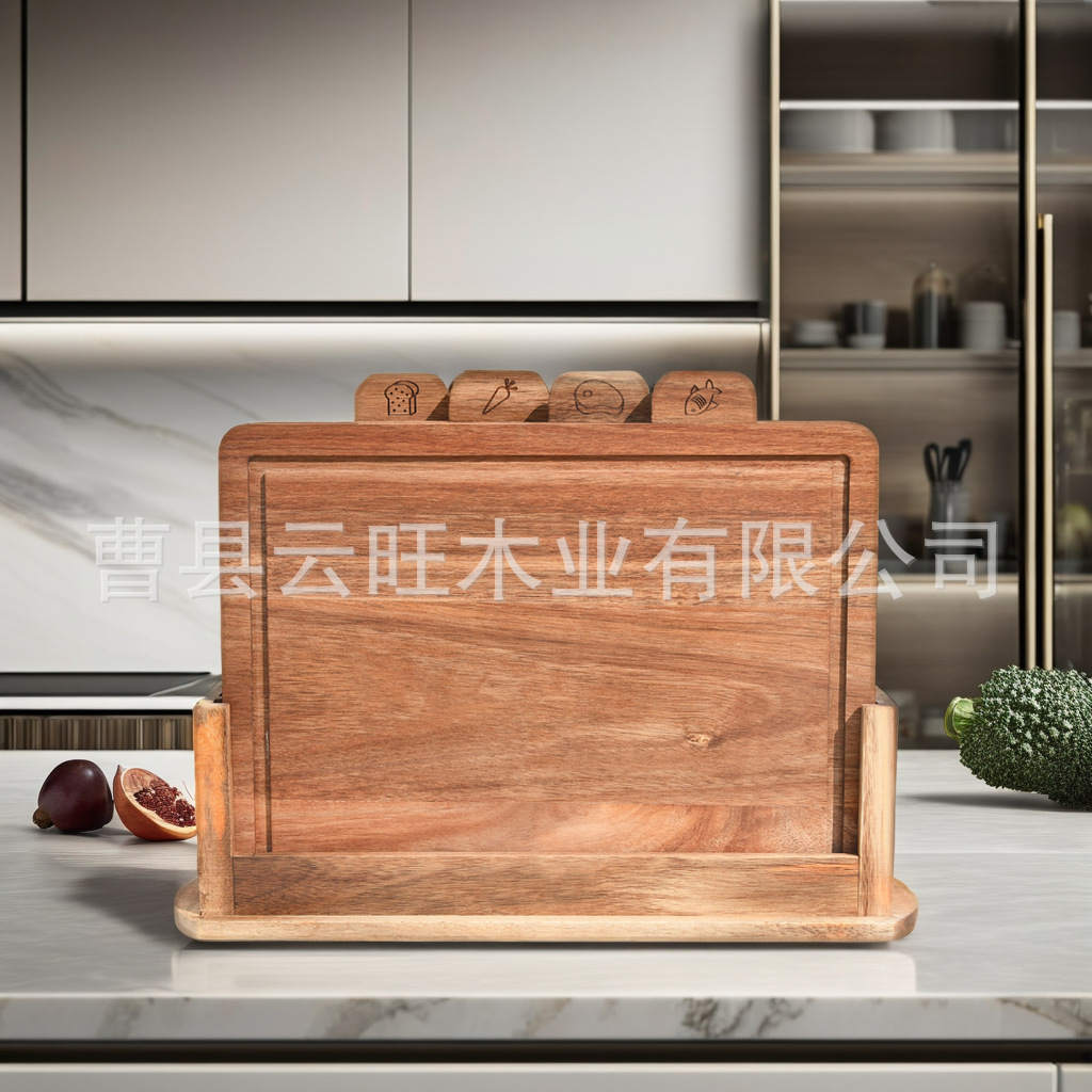 Mesa de corte de madera de acacia set de mesa de cocina mesa de mesa de alimentos frescos cocinados tablero de corte de madera doméstico con soporte