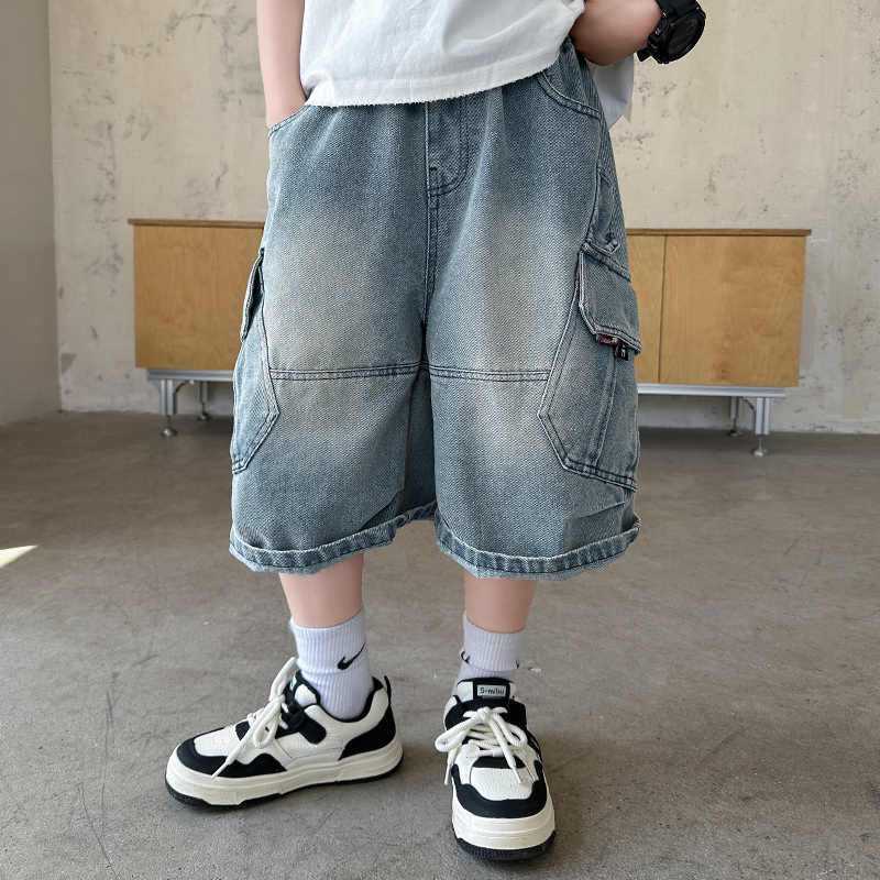 子供用デニムショートパンツ、夏用薄手、中・大型子供用韓国風5点パンツ、男の子用ストレートパンツ、おしゃれでハンサムなパンツ|undefined