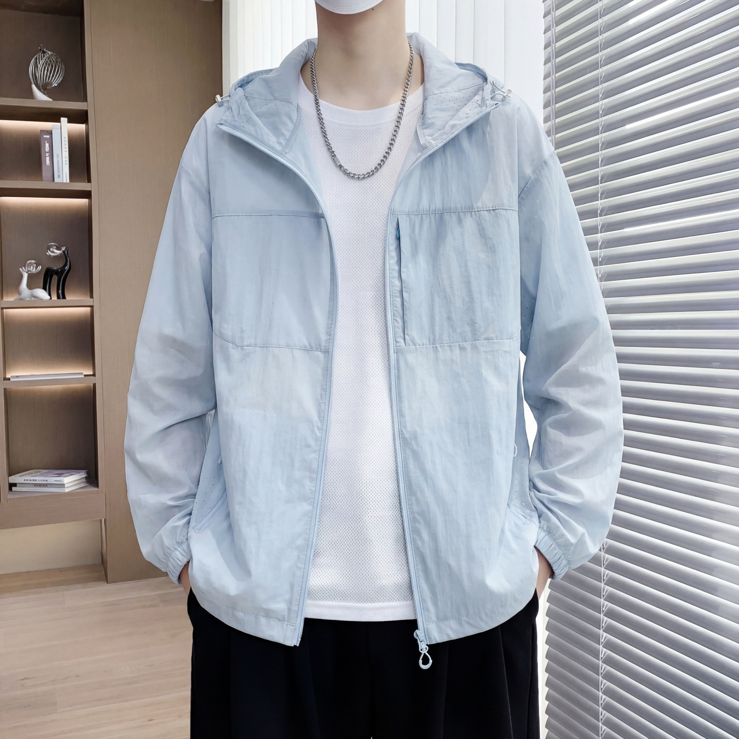 New Summer Style Teen Ice Silk Breathable Thin Sun Protection Jacket Men's Outdoor Casual Hooded Loose Sun Protection Outerwear