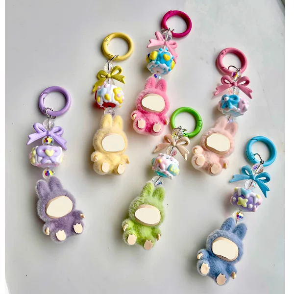 Cute Mini Cute Sitting Posture Flocking Labu Bag Couple Car Keychain Decorative Pendant Mobile Phone Chain Bag