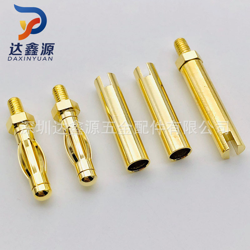 超级工厂达鑫源灯笼针M4.0镀金鼓簧插针开槽式母孔公母铜针焊PCB