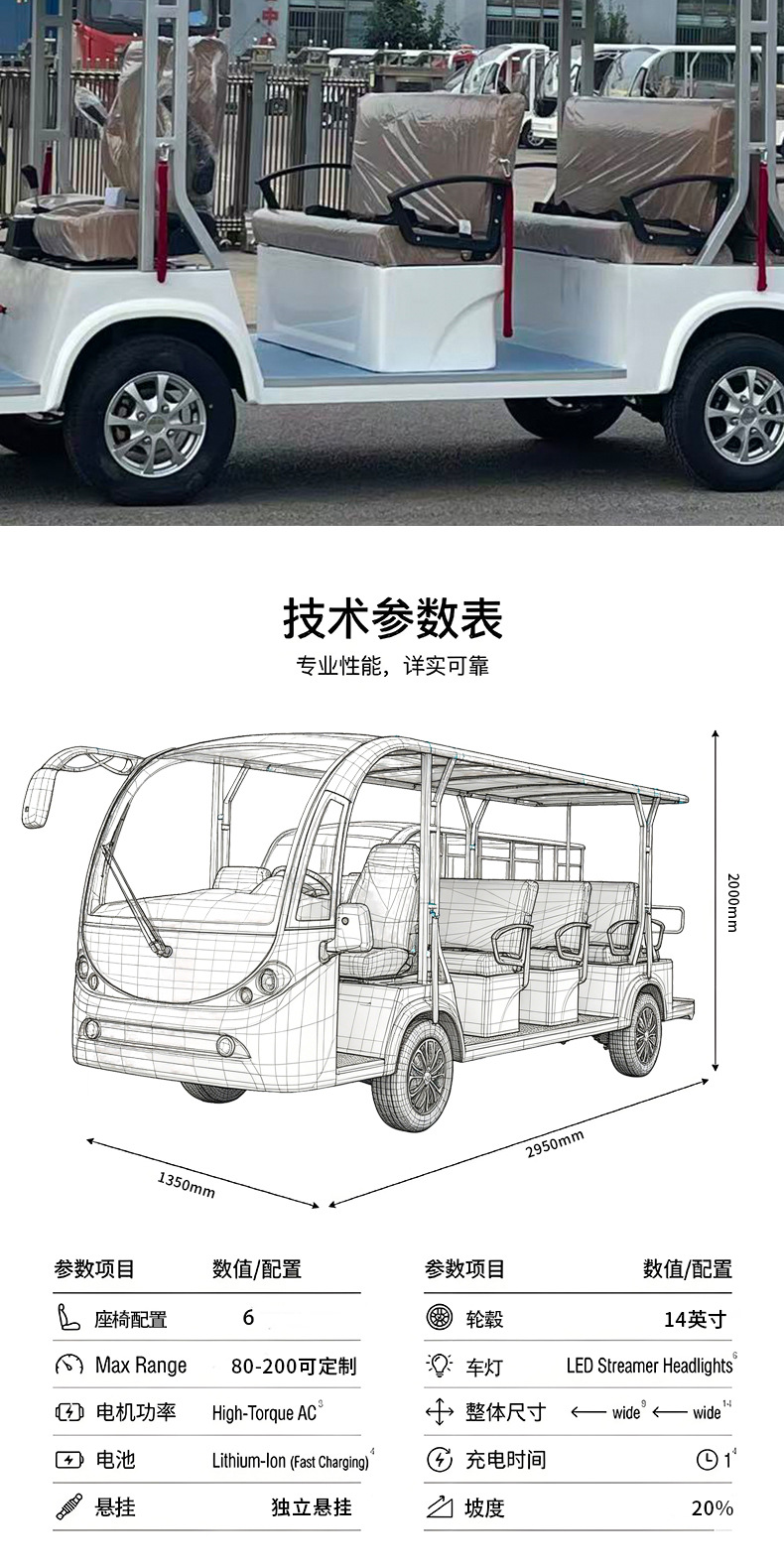 Multi-seater electric sightseeing vehicle for scenic area tours, park, real estate sales office, property viewing, campus shuttle electric car
