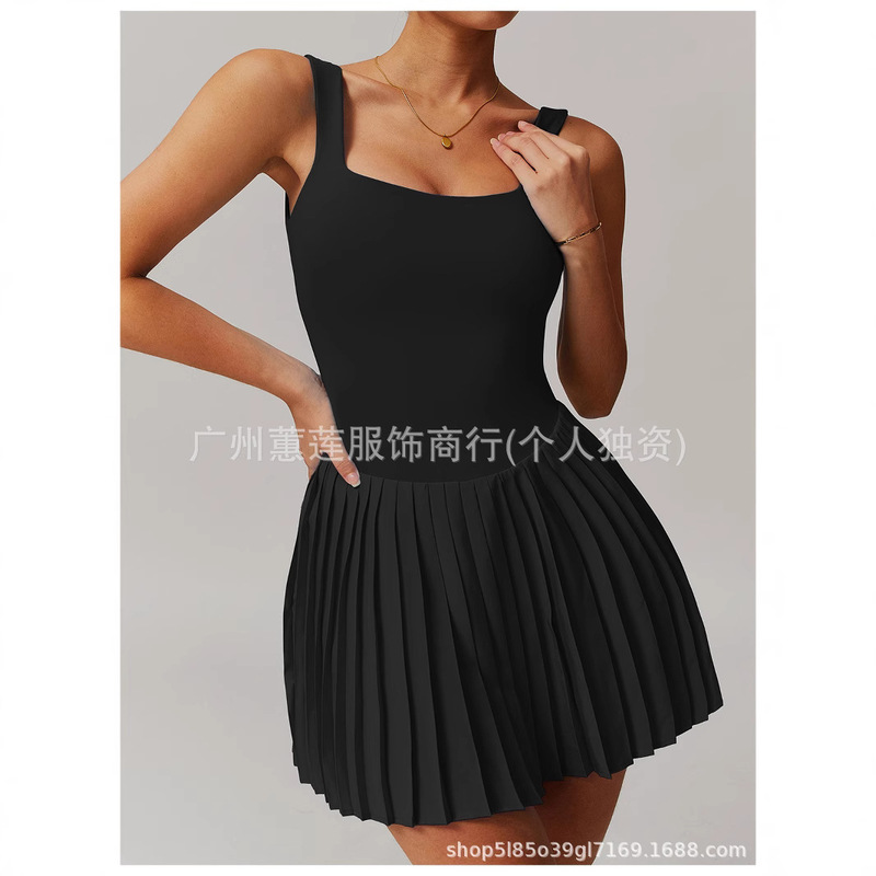 Original Official Website Sports Tennis Skirt Anti-Exposure Yoga Short Skirt with Pockets Pleated Skirt Tank Top Dress for Women