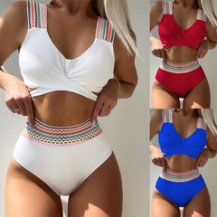 New European and American swimwear sexy bikini swimsuit with a strap backless high waist triangle split hot spring swimsuit for women 