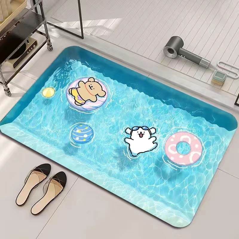 浴室フロアマット 3D 立体吸収性珪藻泥漫画子犬フロアマット滑り止め、汚れ防止、お手入れが簡単なトイレフロアマット|undefined