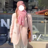 Высококачественный и очень красивый шикарный ранне-весенний шерстяной пиджак для женщин, корейская розовая шерстяная верхняя одежда, короткий стиль для маленьких людей