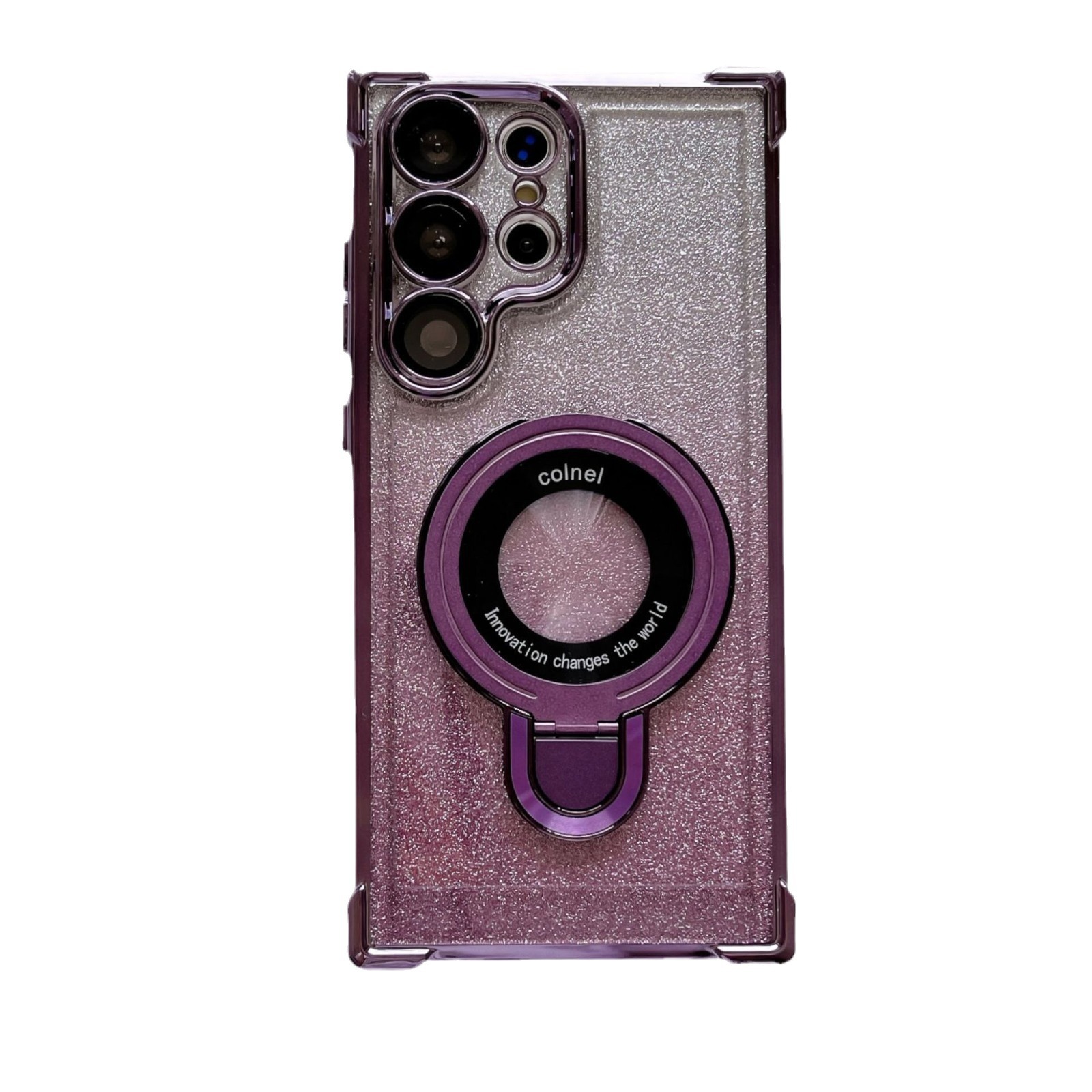 Funda con soporte para Samsung S25 Ultra, con protección anticaída de airbag en las cuatro esquinas y acabado galvanizado, película protectora para lente S26 FE, S24 Plus.