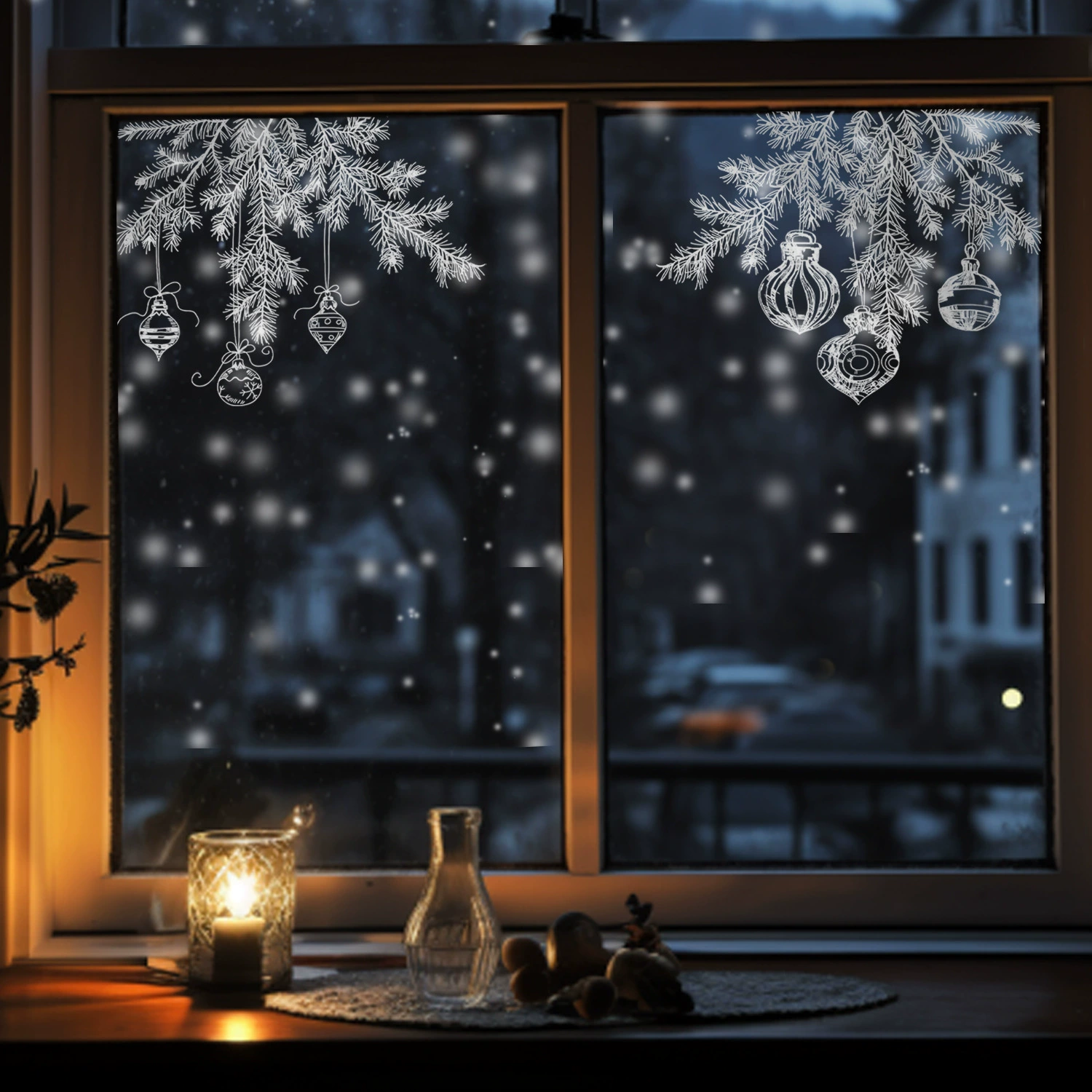 Funlife Зимнее Рождество Белая линия украшения настенная наклейка HD простая безклей УФ-статическая наклейка FSWS125