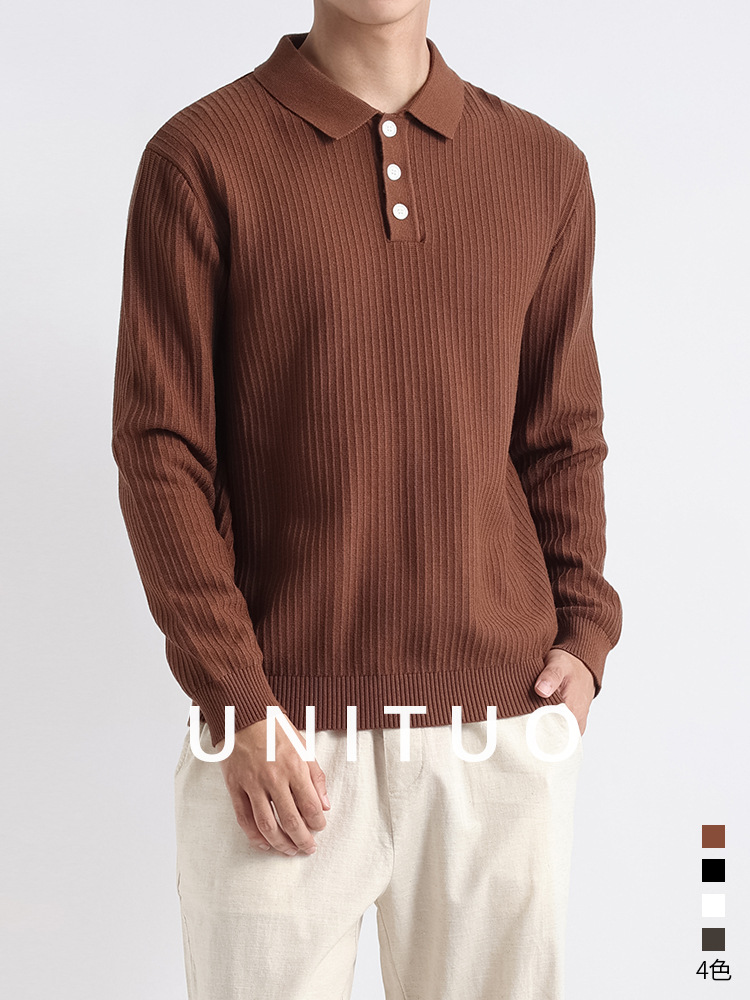 El estilo antiguo de la ropa de hombre suéter de punto hombre lujo ligero alto sentido de negocios con tapa polo americano otoño invierno