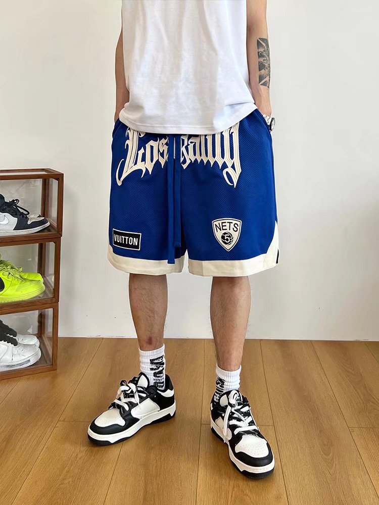 Pantalones cortos de baloncesto americano de los hombres de verano de entrenamiento Delgado Deportes quinto pantalones de la calle hip hop marca de moda bordado pantalones sueltos