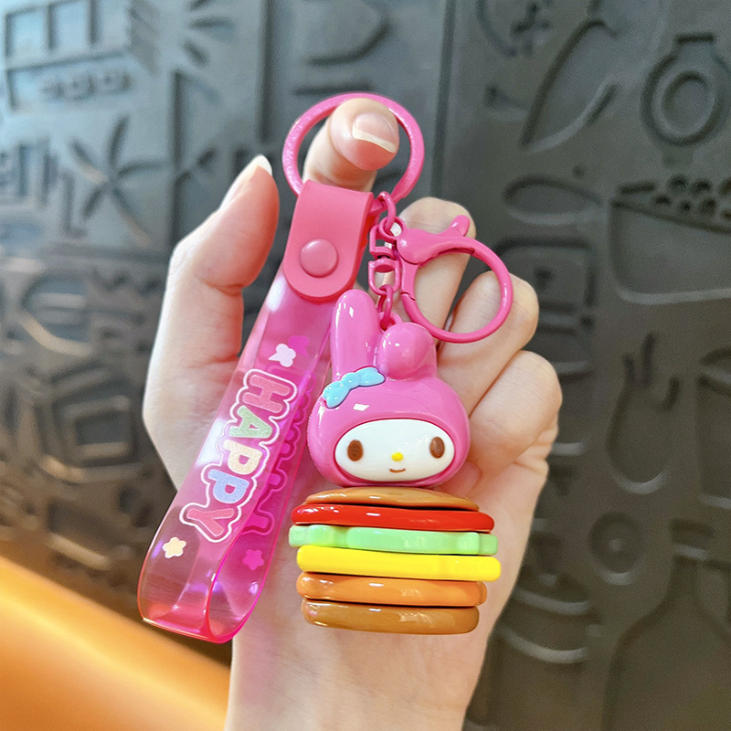 クリエイティブ漫画ハンバーガー人形キーホルダーかわいいバッグペンダント車のキーチェーンベビーグラバー小さなギフト卸売|undefined