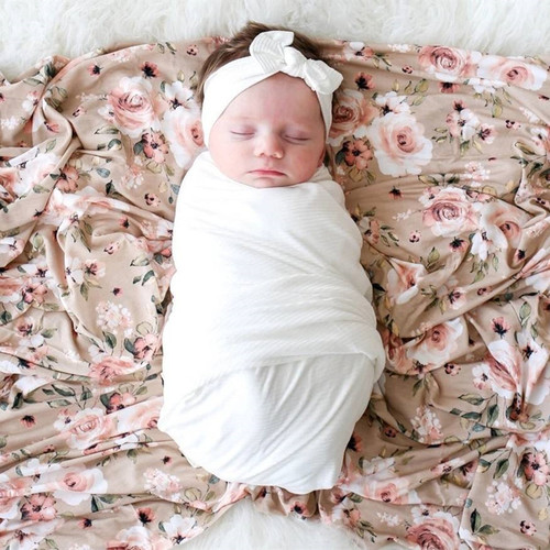 Baby Blanket Set for Newborn, High-Quality Ribbed Headband with Two Pieces, Summer Printed Baby Wrap Hat