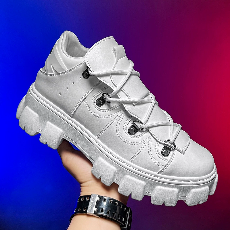 2023 autumn new personality lace-up big-toe motorcycle shoes fashionable punk style thick-soled shoes casual small leather shoes for men