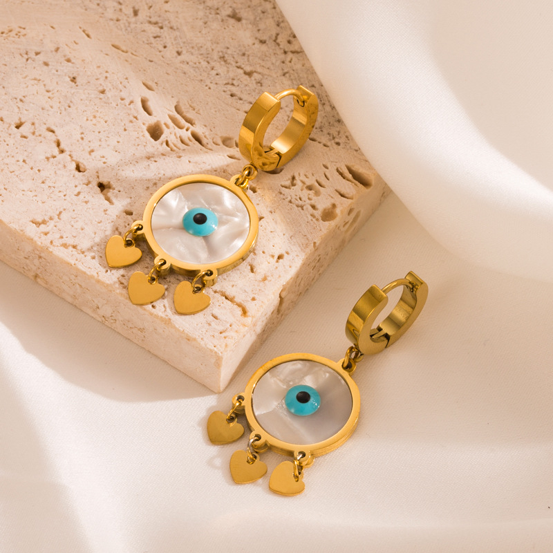Fashion Dreamcatcher Eye Titanium Steel Gold Plated Shell Drop Earrings 1 Pair