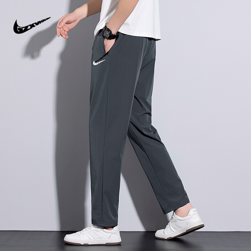 Men's Thin Ice Silk Pants Summer New Cool Breathable Loose Casual Pants Elastic Quick-Drying Smooth Air-Conditioned Pants for Men