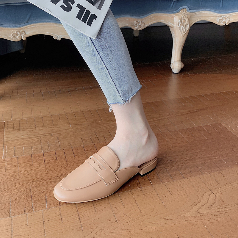 fashion solid color leather flat mules NSHU59224