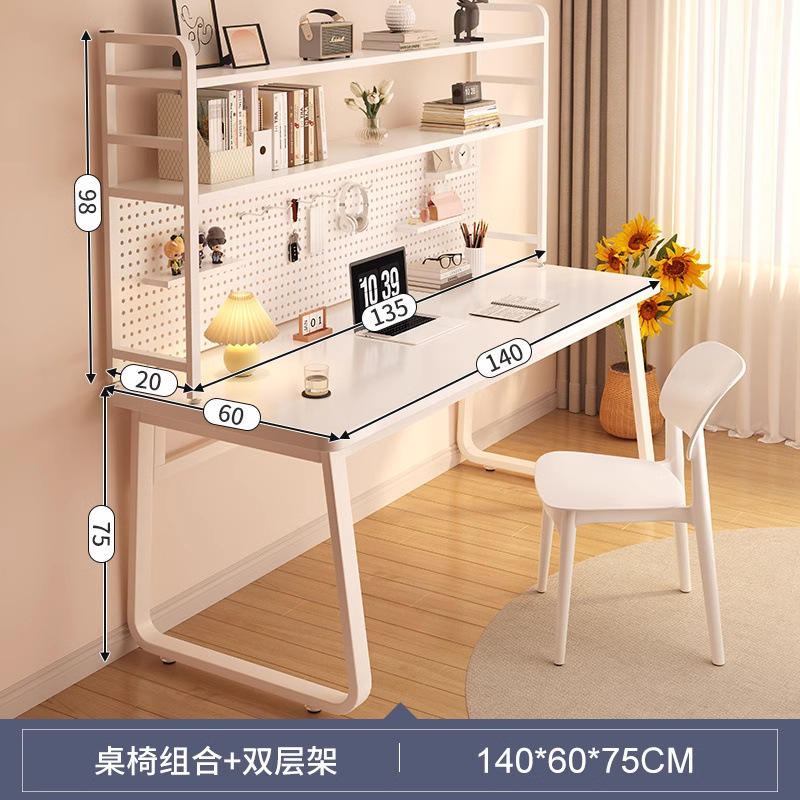 [두꺼운 싱글테이블 + 2단 수납선반 + 의자] 140cm