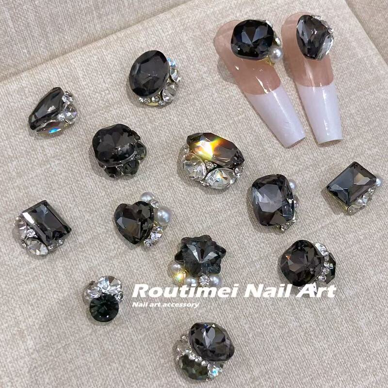 Nail Art Pile of Diamond Jewelry Super Shiny Transparent Black Finished Diamond Ball Handmade Pile of Diamonds Multi-Color Heart Diamond Nail Decoration