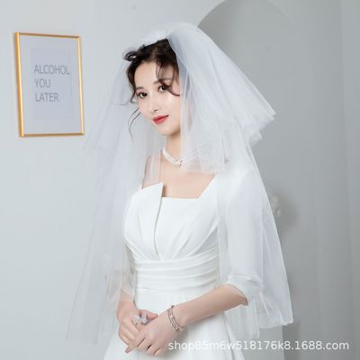 簡約素紗蓬松款軟網多層頭紗派對跟妝造型面紗旅拍照頭飾新娘頭紗