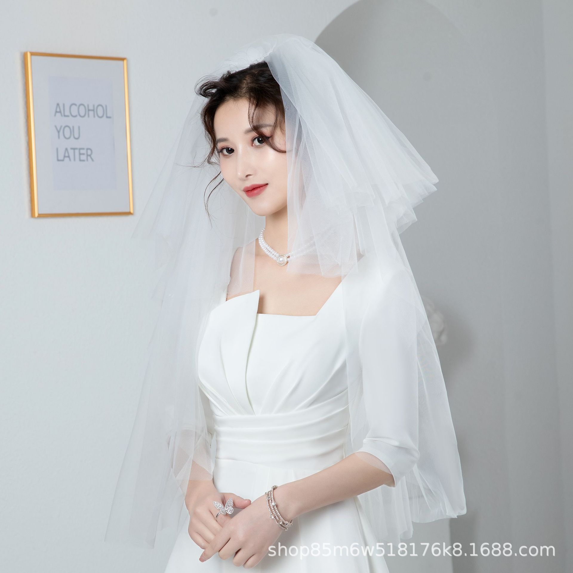 簡約素紗蓬松款軟網多層頭紗派對跟妝造型面紗旅拍照頭飾新娘頭紗