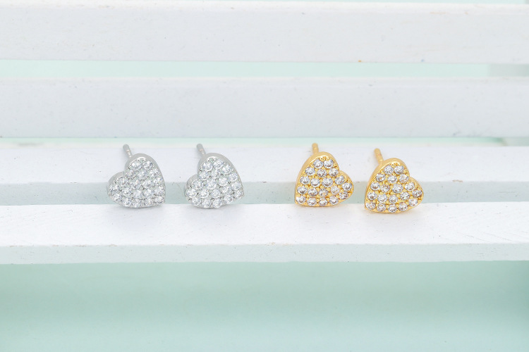 Copper Material Fashion Heart Shape Copper Ear Studs Inlay Zircon Copper Earrings