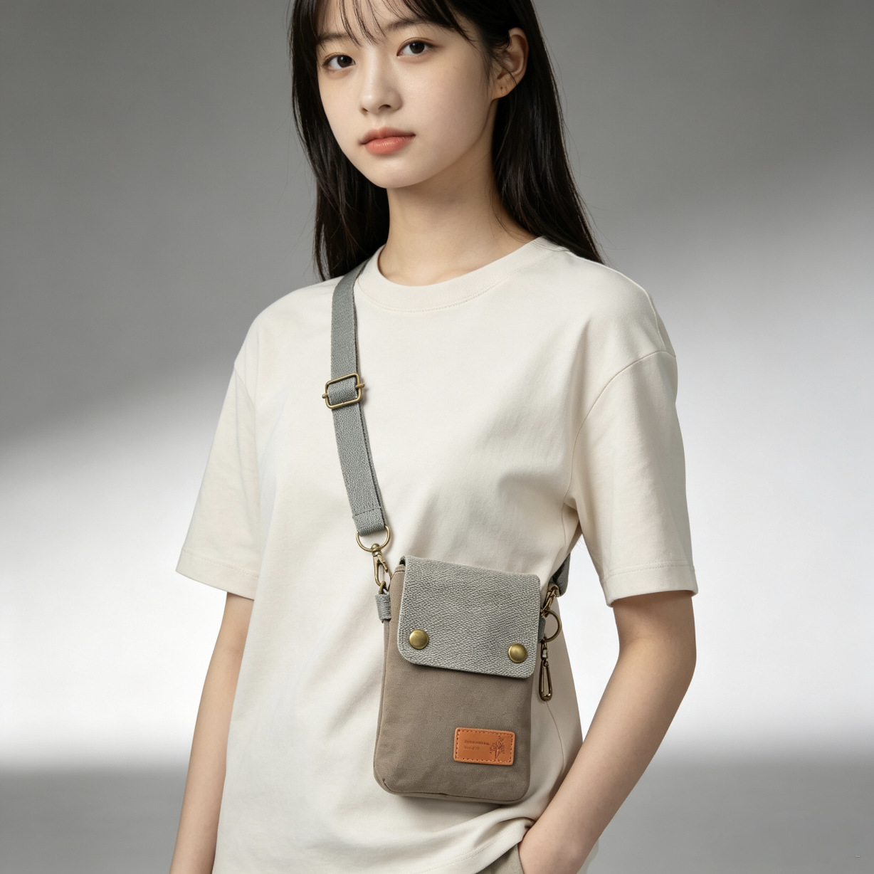 Bolso Bandolera de Lona para Celular de 3 Capas para Uso Diario