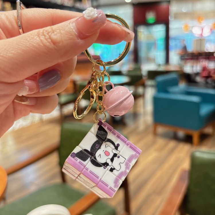 Cartoon Sanrio Rubik's Cube Keychain Cute Kulomi Doll Bag Bag Pendant Key Chain Small Gift Wholesale