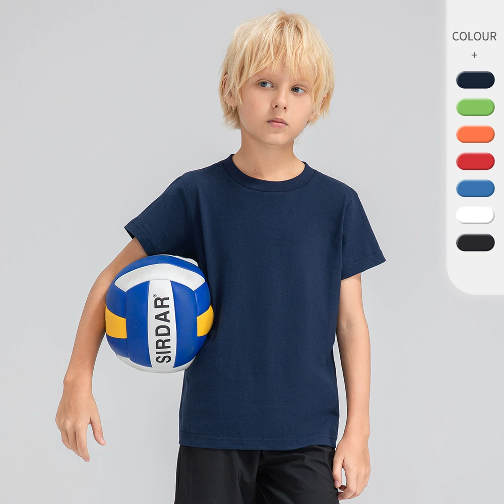 Детский хлопковый Свободный Топ с круглым вырезом и короткими рукавами, впитывающий пот, дышащий спортивный топ для бега для мальчиков и девочек, фитнес с коротким рукавом D15015