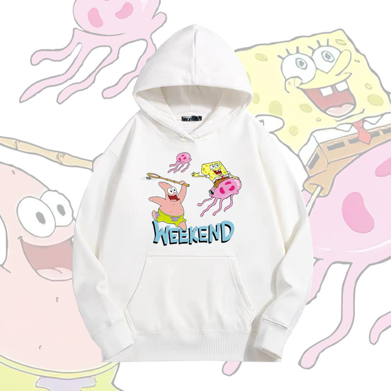 Cartoon Sponge Baby hooded pullover sweater men's and women's autumn youth fashion brand loose drop shoulder long sleeve top