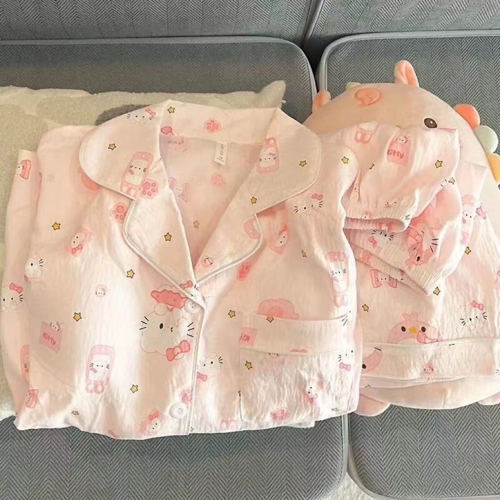 Nuevos pijamas para mujer, primavera y verano, manga larga, nubes, algodón, traje lindo para estudiantes, servicio a domicilio, se puede usar fuera del sudeste asiático transfronterizo