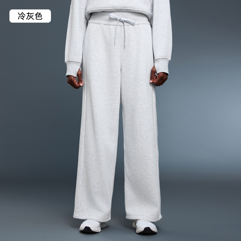秋冬保暖运动休闲裤女垂感宽松百搭加绒裤子日常通勤直筒裤D25133|undefined