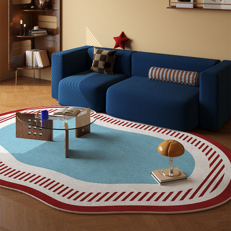 Dopamine Minimalist Lines Living Room Carpet, Stain-Resistant, Wear-Resistant, Easy to Maintain, Absorbent, Irregular-Shaped Sofa Coffee Table Rug