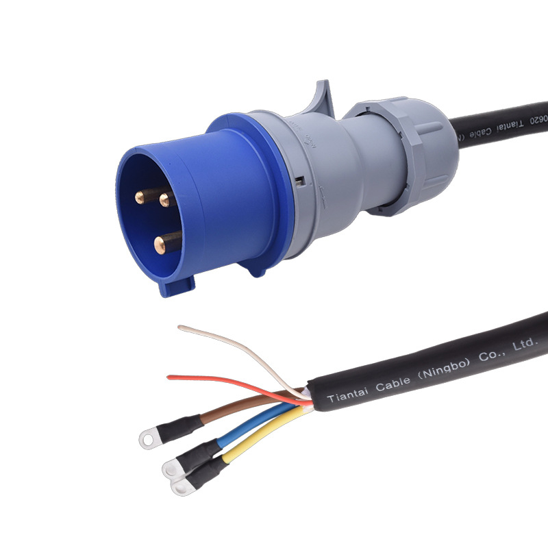 VDE认证欧标三相电电源线，5芯纯铜电源线，新能源充电工业插头，