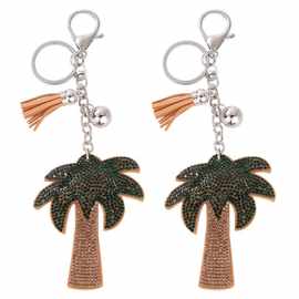 创意新款椰子树烫钻烫图钥匙扣女士包包汽车钥匙挂饰小礼品