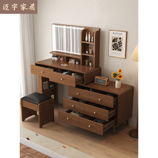 2025 New Light Luxury Dressing Table Bedroom Modern Simple Solid Wood Dressing Table Bedside Desk Mirror Cupboard Integrated