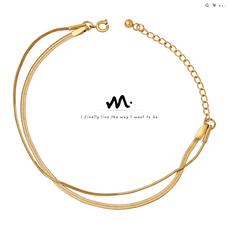 Joyería europea y americana hebilla doble capa hoja cadena exquisita pulsera versátil moda titanio acero chapado en oro novias pulsera E208