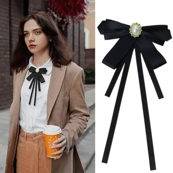 Bow Tie Female British Style Preppy Style Brooch Streamer Shirt Retro Ladies Pin Accessories Bow Badge Pearl