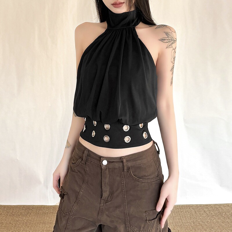 2026 Cross-Border European and American Style Spicy Girl Halter Neck French-Style Tank Top Sexy Camisole Summer Loose Tummy-Covering Sleeveless Top