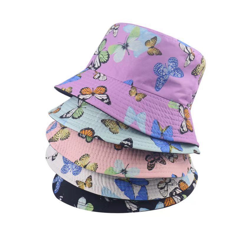 Frau Retro Süss Pastoral Schmetterling Drucken Breite Traufen Bucket Hat display picture 1