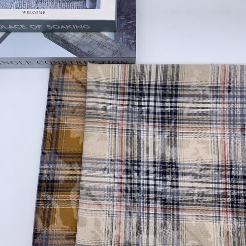 Plain weave twill 21-count shirt coat half skirt pants fabric grid cloth, paint printing distressed grid fabric