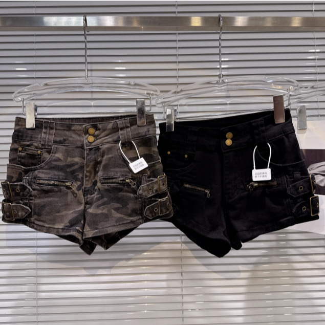 2025 New Autum Style American Cool Metal Zipper Buckle Design Washed Three-Point Denim Shorts