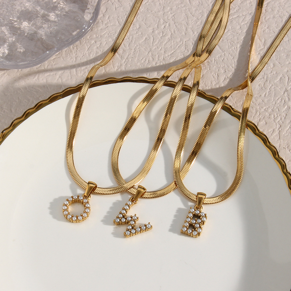 Lady Letter Stainless Steel Necklace Plating Artificial Pearls Stainless Steel Necklaces