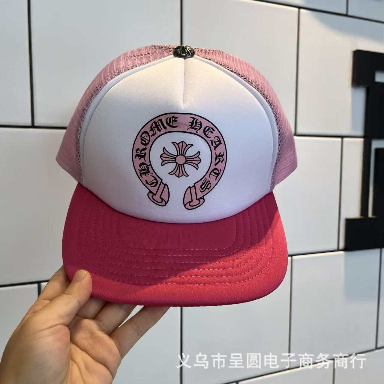 Sombrero para el sol CH Cro de verano para parejas nuevas de moda americana, sombrero de hip-hop de ala plana bordado a la moda ~ sombrero de malla de béisbol